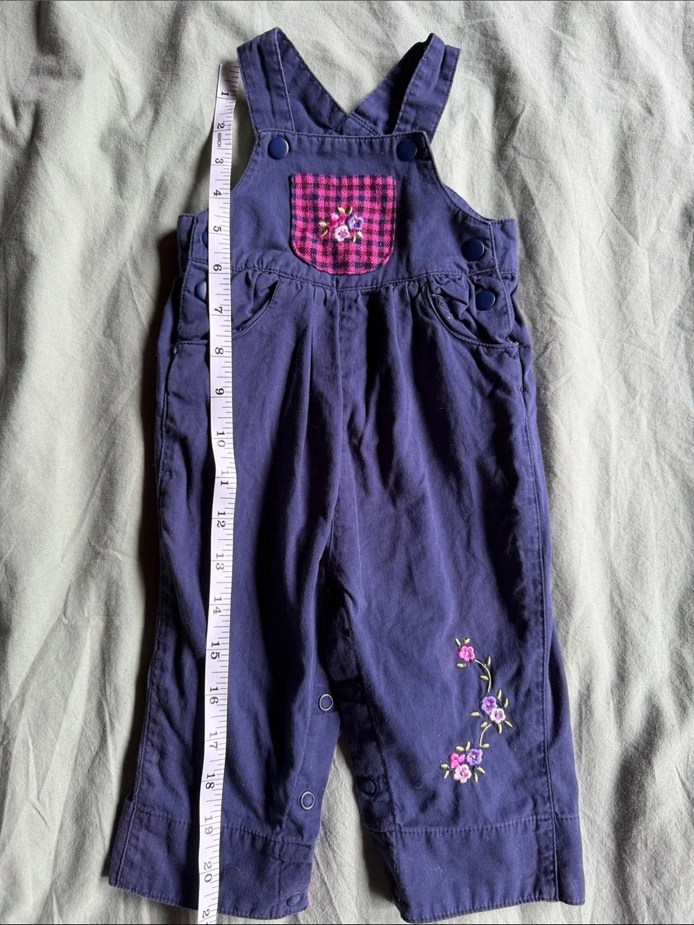 The Children's Place Navy Overalls with Pink Check Pocket